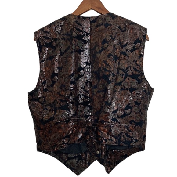 Vintage Vest Womens 10 Black Velour Red Faux Leather Paisley Goth 90s Waistcoat - Picture 2 of 12